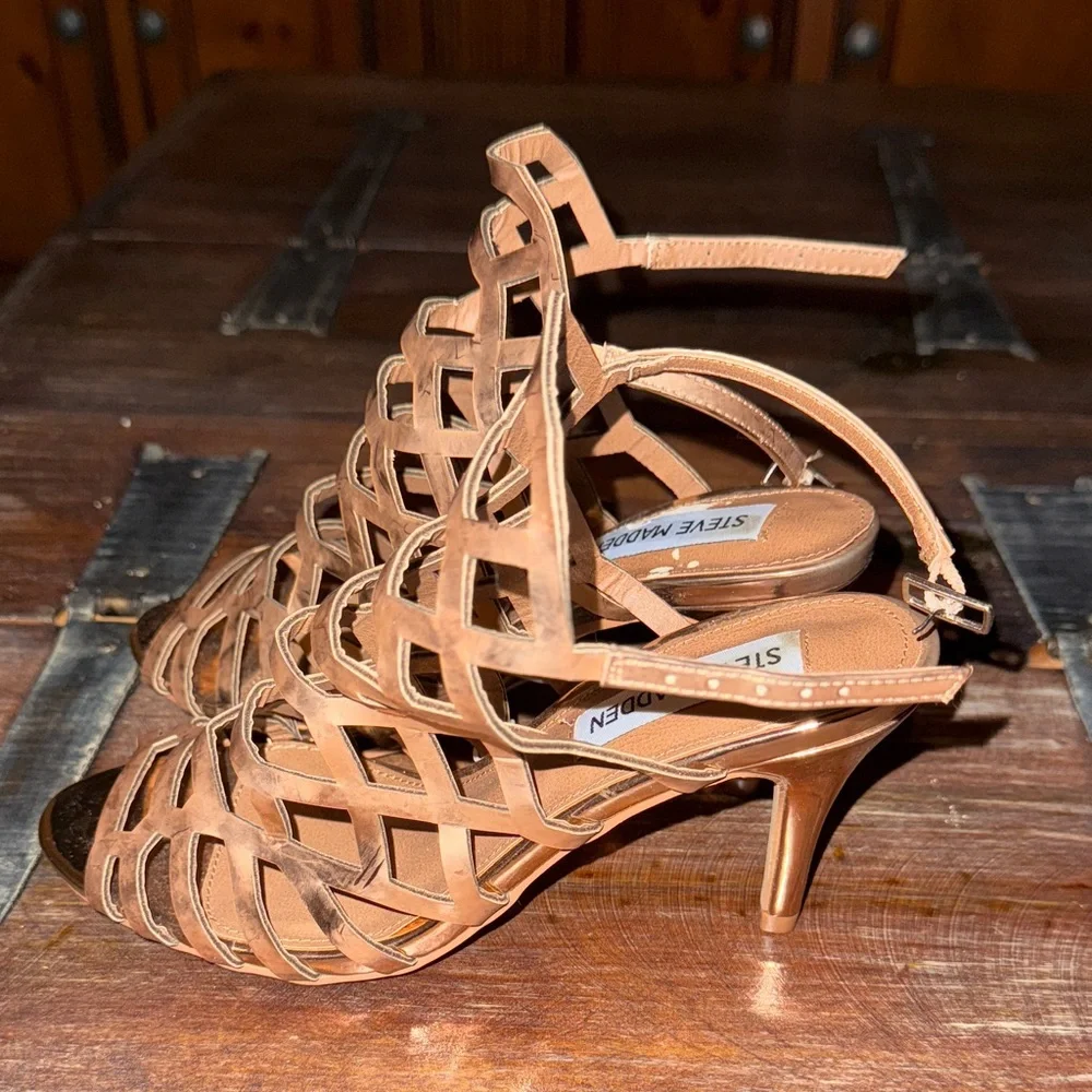 Steve Madden Rose Gold Geometric Cage Gladiator Heels